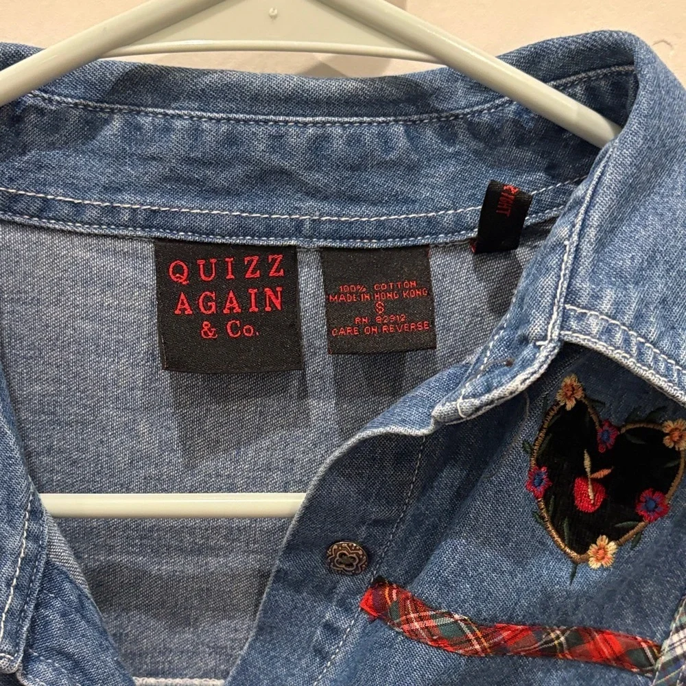 Embroidered Denim Shirt with Patchwork - Picture 4 of 5